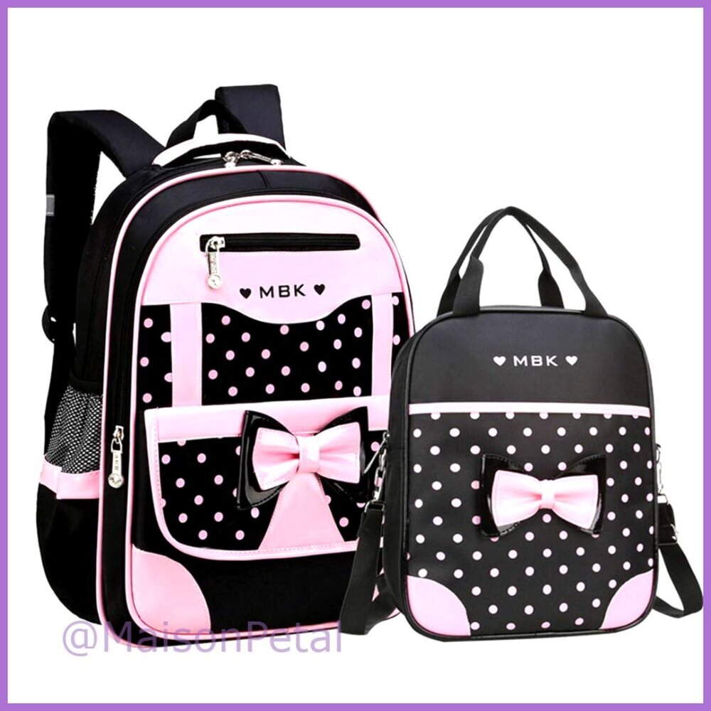 Nylon Backpack Set for Elementary School Students with Princess Bowknot Design